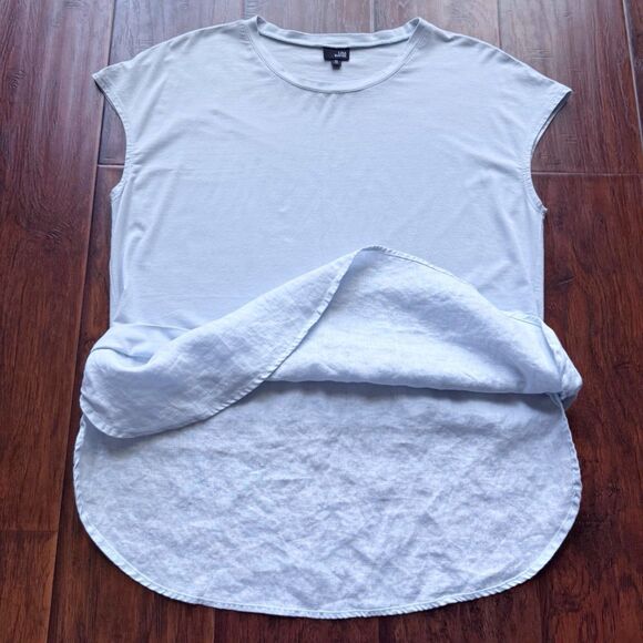 Lisa Bayne Short Sleeve Top Bamboo Cotton Baby Blue Designer Casual Luxury Sz S - Picture 8 of 15